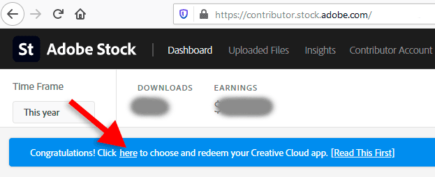 Баннер в учетной записи Adobe Stock Contributor